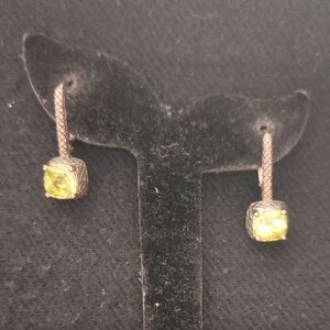 Premier Designs Silver Tone Yellow Citrine Textured Statement Earrings